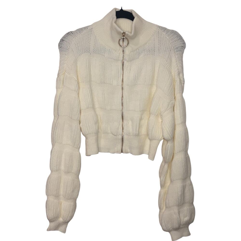 Hera Collection‎ Cream Cropped Full Zip Sweater-NWT